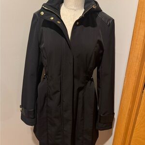 Via Spiga Black Trench Coat with Gold Accents